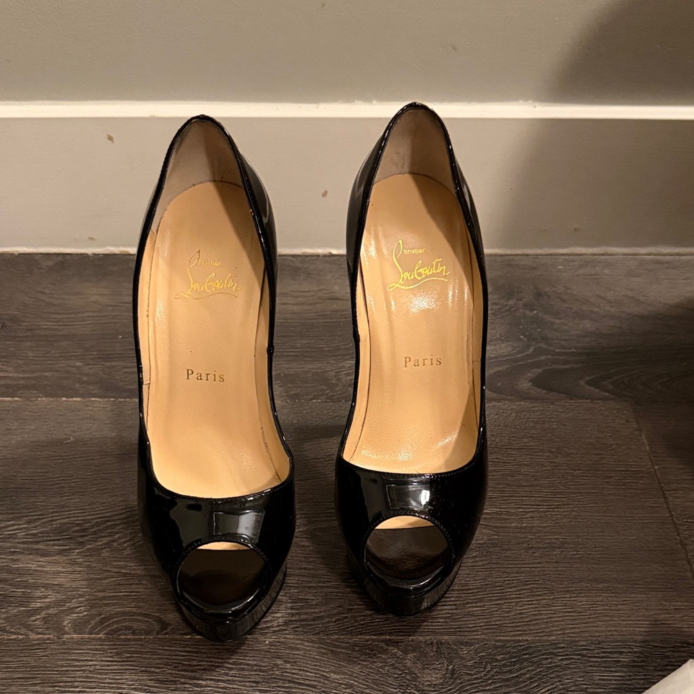 Christian Louboutin Black Patent Peep-Toe Heels